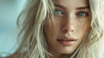 beautiful fashion model with long blond hair look photo