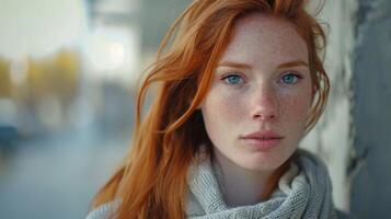 beautiful redhead woman looking at camera photo