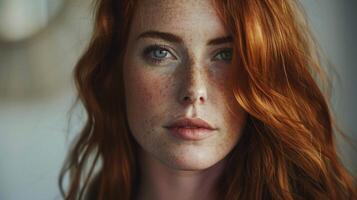 beautiful redhead woman looking at camera photo