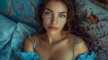 beautiful woman in blue elegance and glamour photo