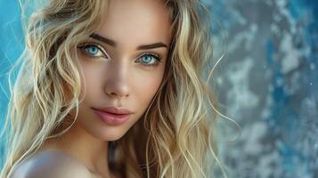 beautiful woman with blond hair looking at camera photo