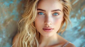 beautiful young woman with blond hair looking photo