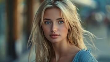 beautiful young woman with blond hair looking photo