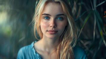 beautiful young woman with blond hair looking photo