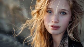 beautiful young woman with blond hair looking photo