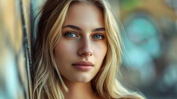 beautiful young woman with blond hair looking photo