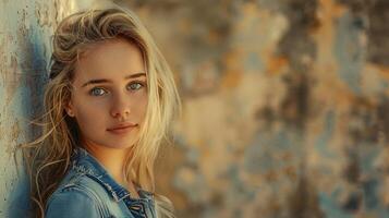 beautiful young woman with blond hair looking photo