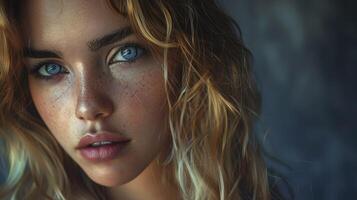 beautiful young woman with blond hair looking photo