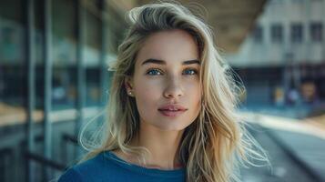 beautiful young woman with blond hair looking photo