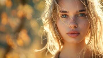 beautiful young woman with blond hair looking photo