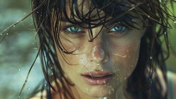 beautiful young woman with wet hair looking photo