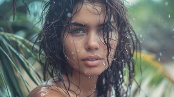 beautiful young woman with wet hair looking photo