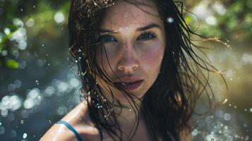 beautiful young woman with wet hair looking photo