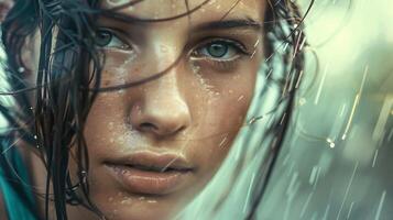 beautiful young woman with wet hair looking photo