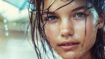 beautiful young woman with wet hair looking photo