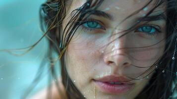 beautiful young woman with wet hair looking photo