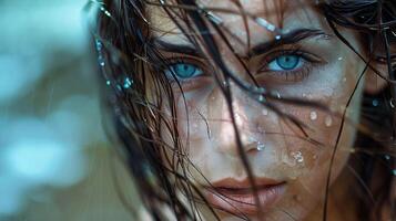 beautiful young woman with wet hair looking photo