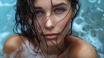 beautiful young woman with wet hair looking photo