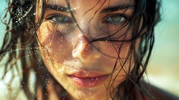 beautiful young woman with wet hair looking photo