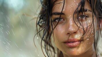 beautiful young woman with wet hair looking photo