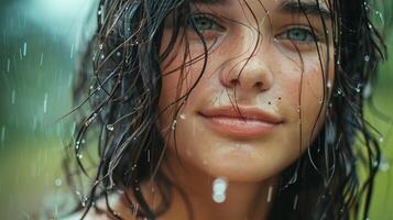 beautiful young woman with wet hair looking photo