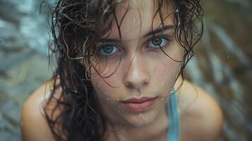 beautiful young woman with wet hair looking photo