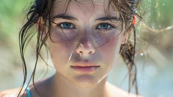 beautiful young woman with wet hair looking photo