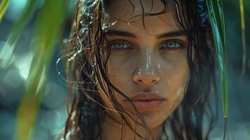 beautiful young woman with wet hair looking photo