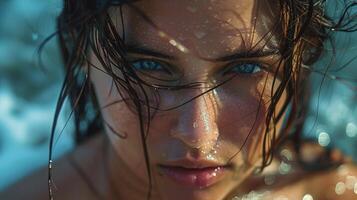 beautiful young woman with wet hair looking photo