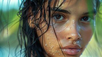 beautiful young woman with wet hair looking photo