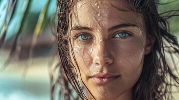 beautiful young woman with wet hair looking photo