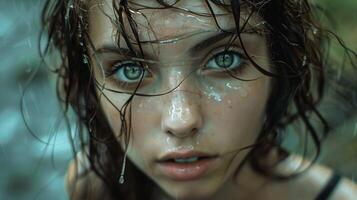 beautiful young woman with wet hair looking photo