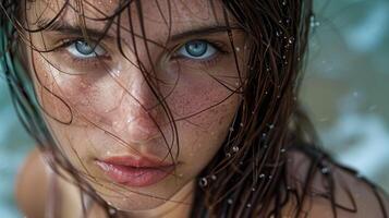 beautiful young woman with wet hair looking photo