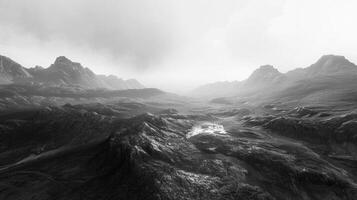 black and white landscape mountain range in view photo