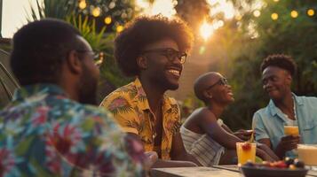 black family enjoying summer together at backyard photo