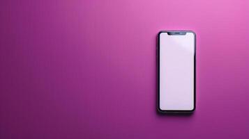 blank phone screen on purple background photo