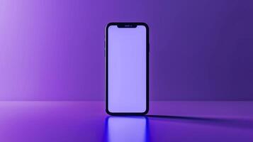 blank phone screen on purple background photo