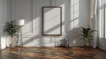 blank picture frame on parquet floor photo