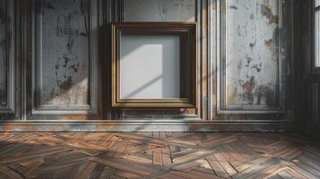 blank picture frame on parquet floor photo