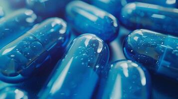 blue antibiotic pill in laboratory collection photo