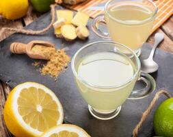 Drink with ginger and lemon. photo