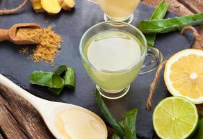 Drink with aloe vera and lemons photo