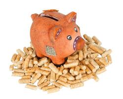 Wood pellets with piggy bank photo