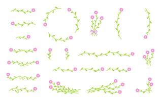 Set of hand drawn flower ornament text dividers and laurels. design elements isolated on white background. vector