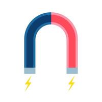 Red and blue horseshoe magnet with small lightnings on poles. vector