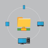 flat icon of shared folder. Network diagram on gray background. vector