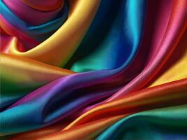 silk fabric with draperies of rainbow colors. abstract background with bright iridescent satin material for sewing production photo