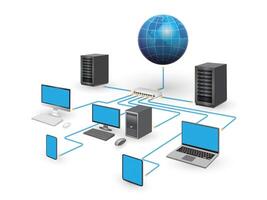 Lan network 3D diagram for business and technology concept. WAN of computer networking. vector