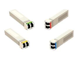 Four SFP Optical Transceiver on white background. Small Form-factor Pluggable. vector