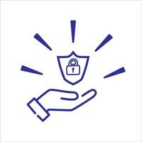 Hand holding VPN protection shield. Virtual Private Network icon. Connection symbol drawing icon internet. vector